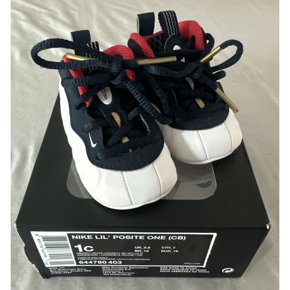 NIKE LITTLE POSITE ONE FOAMPOSITES OLYMPIC RED WHITE BLUE SHOES BABY BOY SIZE 1C